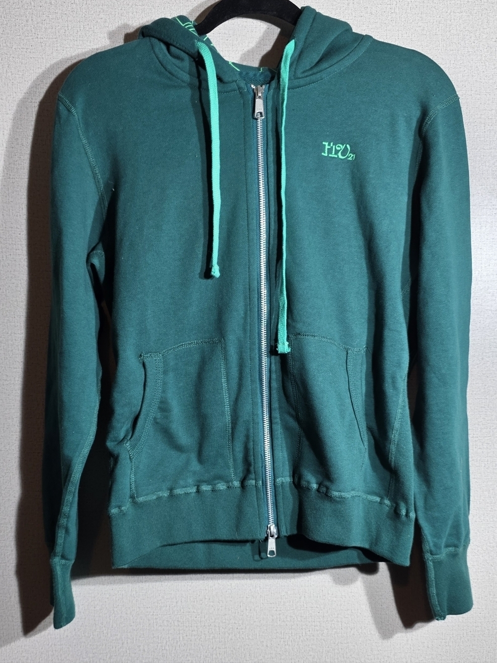 Teal Zip-Up Hoodie Jacket with Drawstring